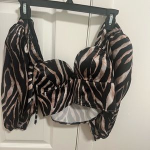 ASOS long sleeve cropped satin animal print top